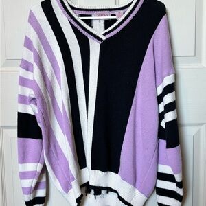 Vintage Aurea Women's Striped Sweater - Black, White, and Purple
